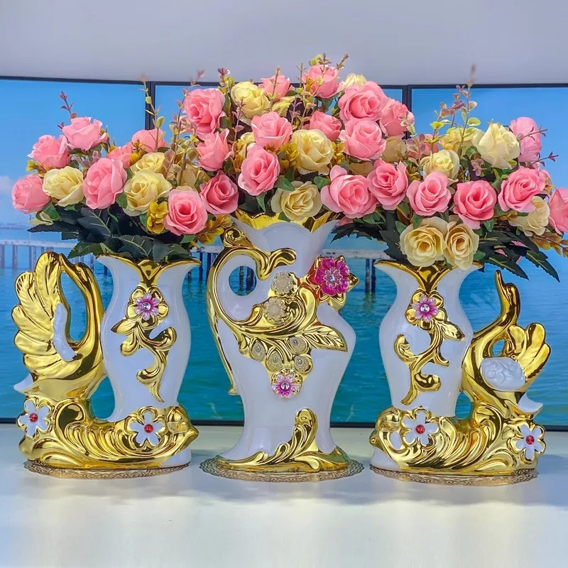 

European style porcelain and ceramic vases, home simulation flower decorations, wedding white swan decorations, ornaments