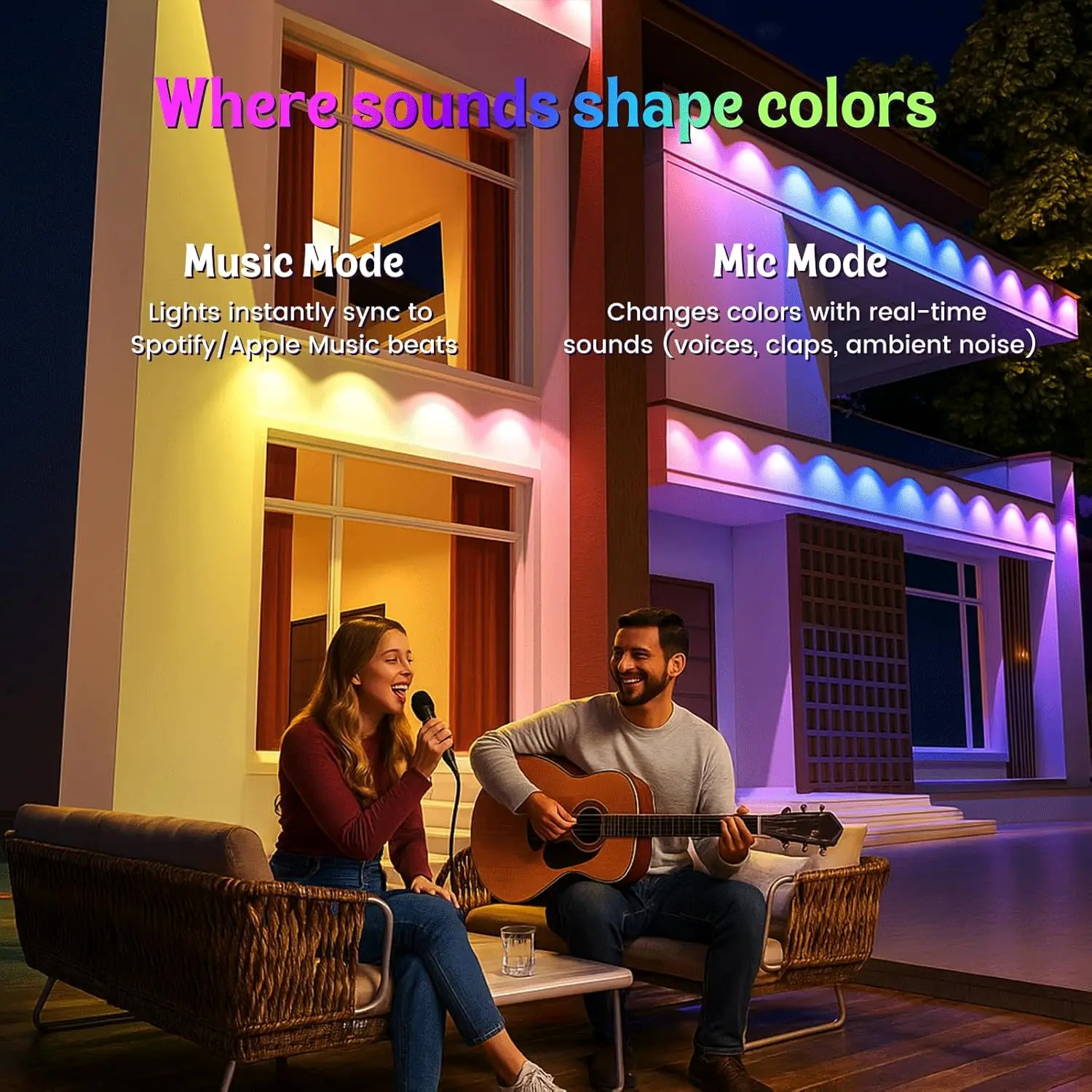 300FT 180LEDs Permanent Outdoor Eave LED Lights Compatible with Google/Alexa RGB String Lights Suitable Christmas Holiday Party