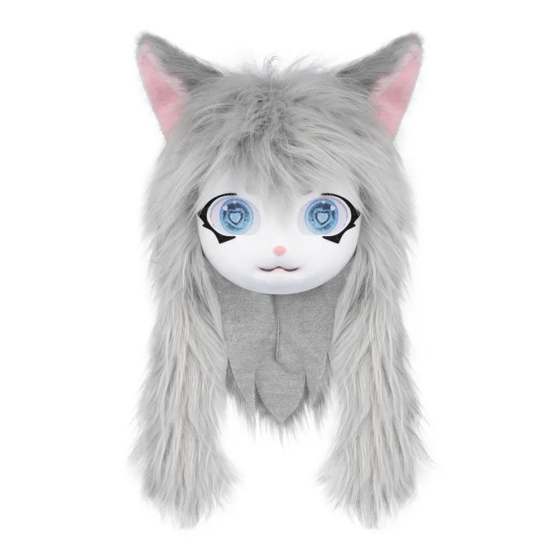 Casque mignon fourrure Kig Cosplay masque patte tête Base Comiket fourrure Fursuit Kigurumi Animal chat lapin poupée bête Costume enfants cadeau