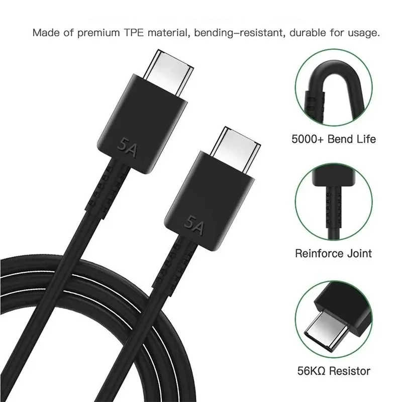 5A PD 45W Dual USB C Super Fast Charge Cable for Samsung S22 S23 S24 Plus Note 20 Ultra A53 A54 A55 Quick Charging Data Cable 2m