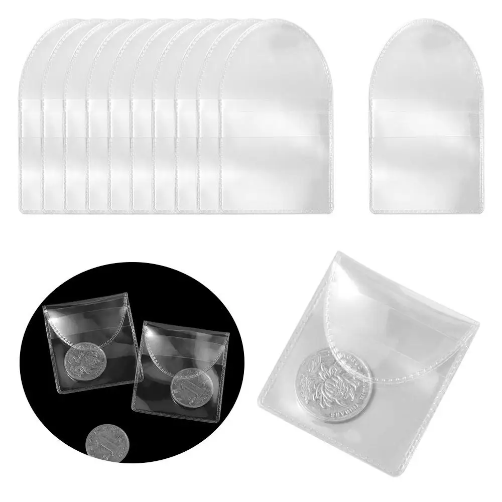 20pcs Flap Single Pocket Coin Protector Pouch Semi-circle Waterproof Coin Storage Bag Dust-proof PVC Clear Plastic Sleeves Medal