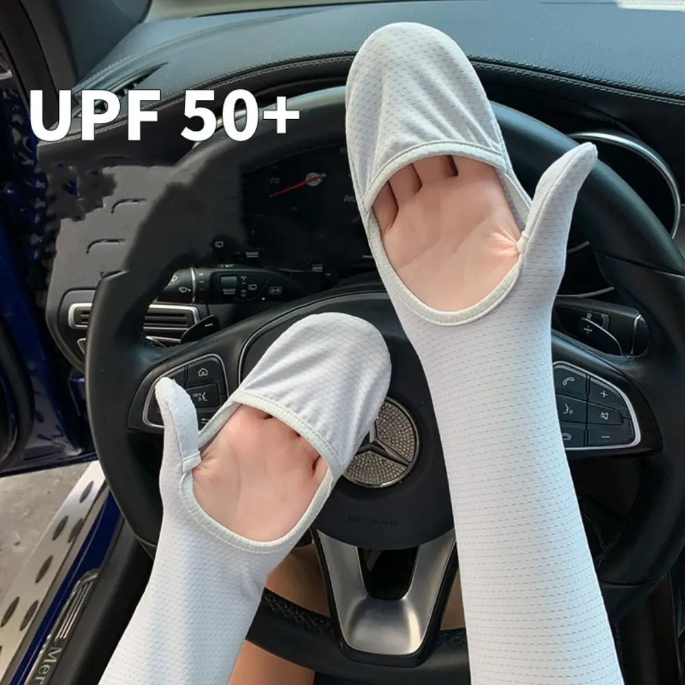 Protezione solare Tinta unita Maniche lunghe in seta di ghiaccio Sottile protezione solare anti-UV Copri braccio Isolamento UV Guanti da ciclismo elastici Estate