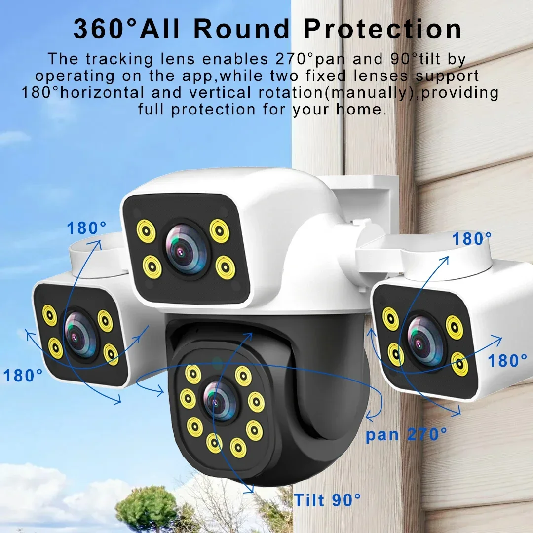 390EYES 12MP 4MP Wifi PTZ Outdoor Triple Lens Three Screens AI Human Detection Auto Tracking Color Night Vision Security Camera