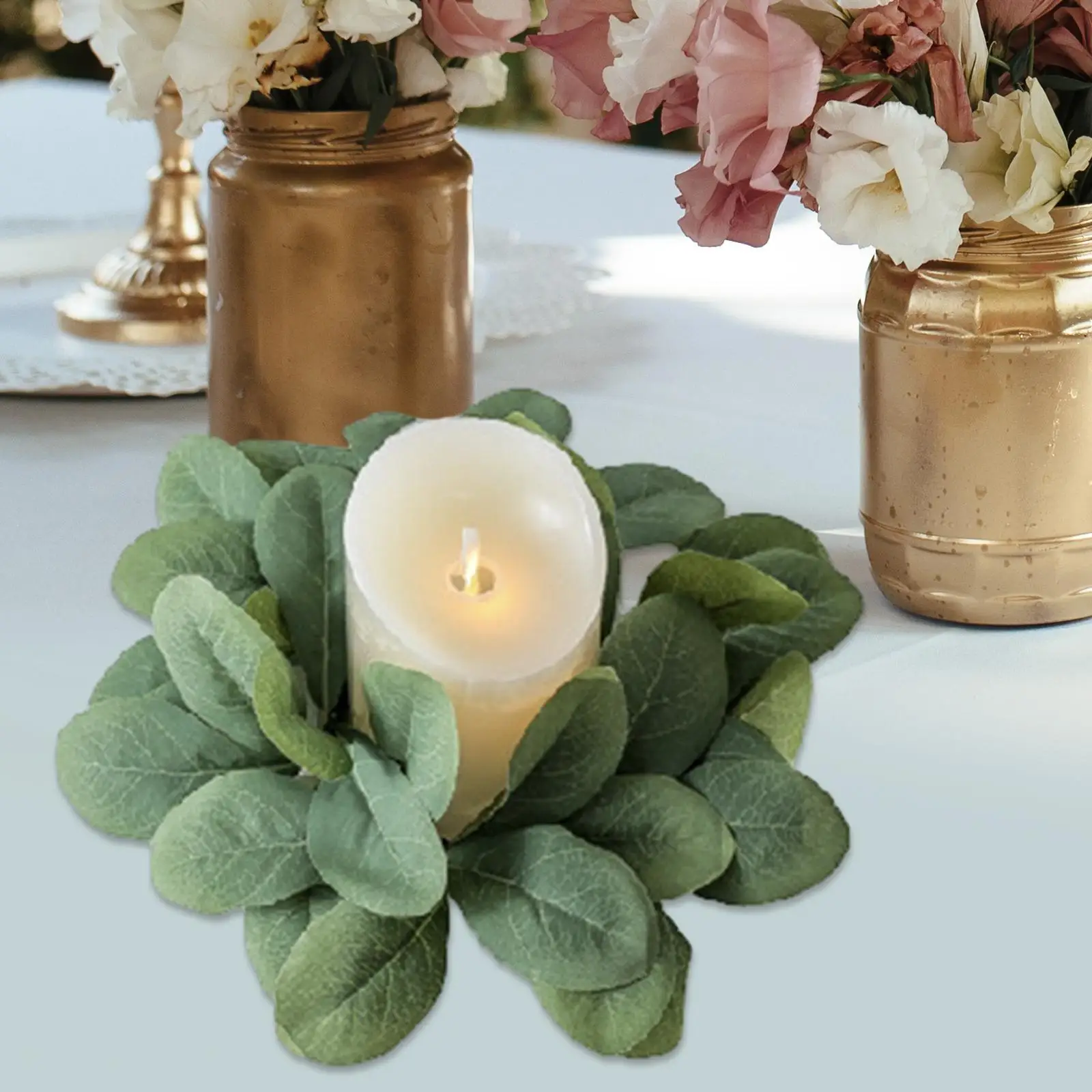 Candle Rings Eucalyptus Leaves Wreath for Fireplace Celebrations Living Room