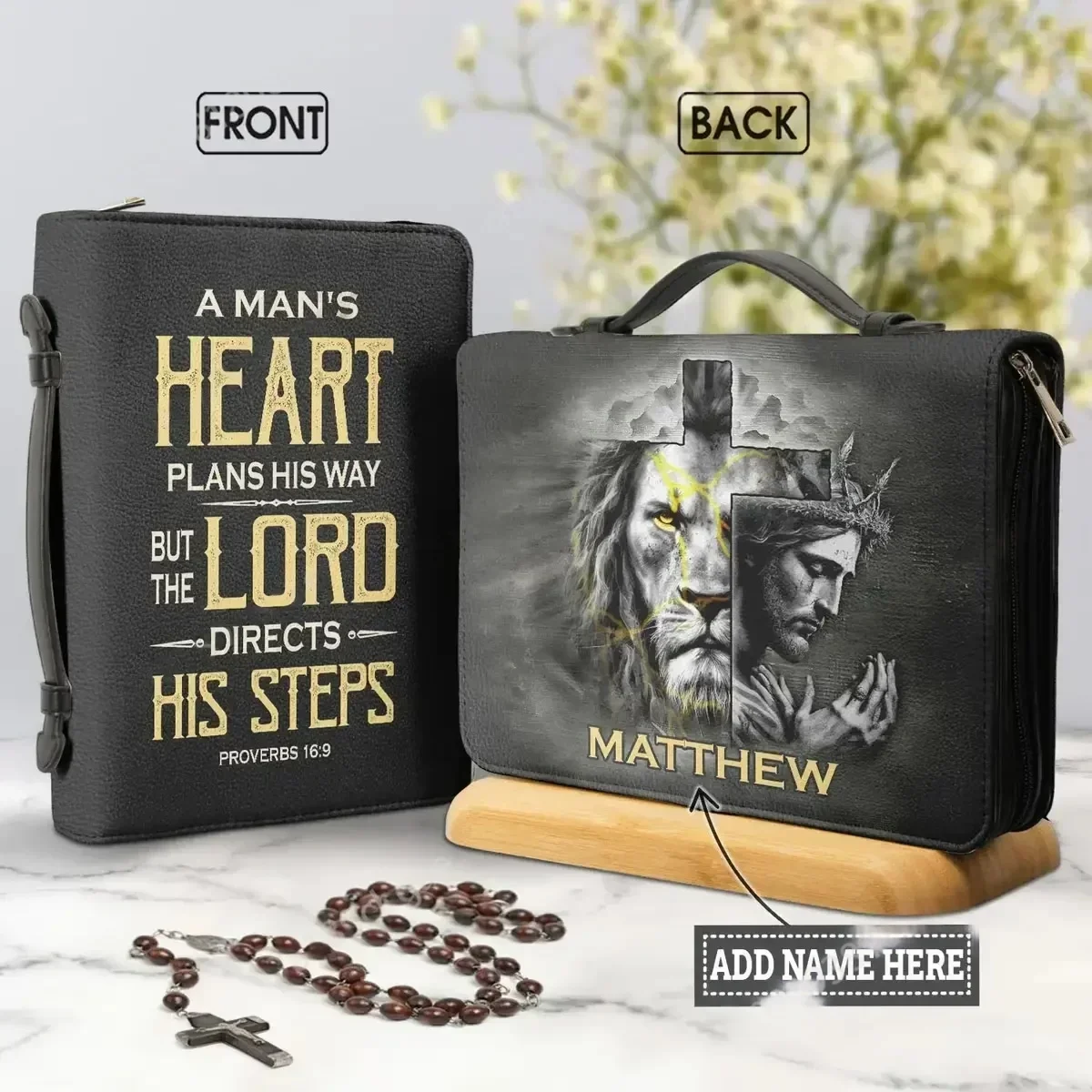 

Women's Lion Cross Bible Bags A Mans Heart Plans His Way Words Printed Tote Handbag Brand Designer Custom Bible Case Book Cover