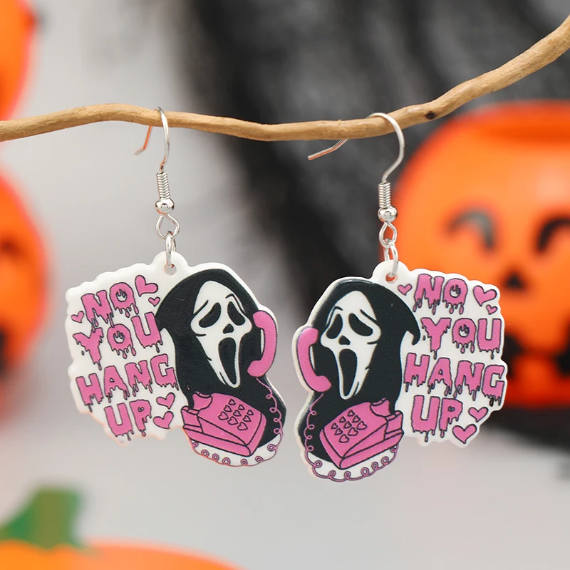 Six pairs of Halloween earrings, European and American ins, dark and funny pink ghost earrings, fashionable and creative letter