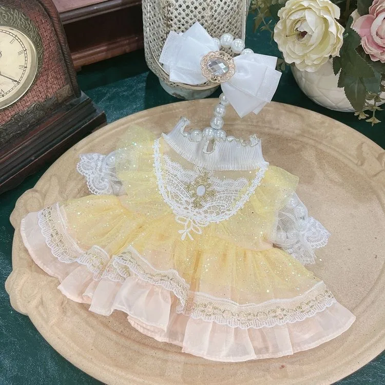 

Одежда для кукол из хлопка 40 см, желтое платье для куклы, аксессуары для волос с бантом, бесплатная доставка