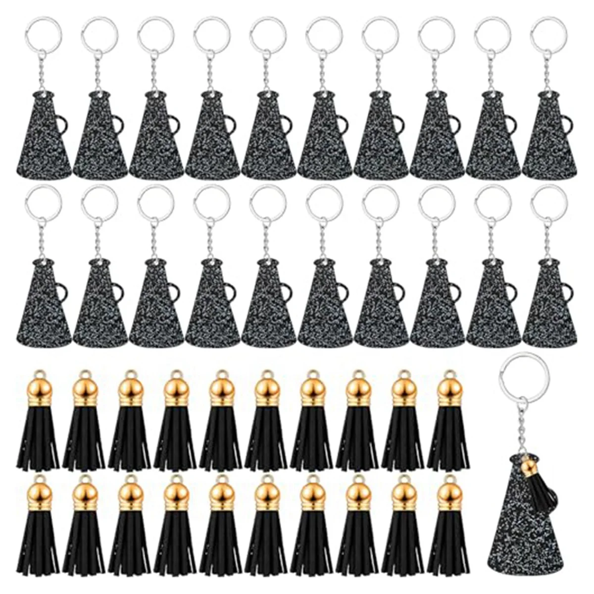 40 Pcs Acrylic Cheer Megaphone Keychains with Tassel Cheerleading Team Gift Grad(Glitter Black)