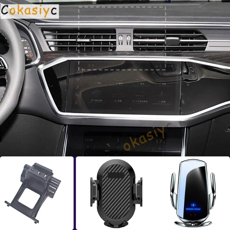 Suporte de Telefone para Carro AUDI A6 C8 A7 2019 2020 2021 2022 2023 2024, Suporte para Celular com Carregamento Sem Fio e Base Fixa Especial