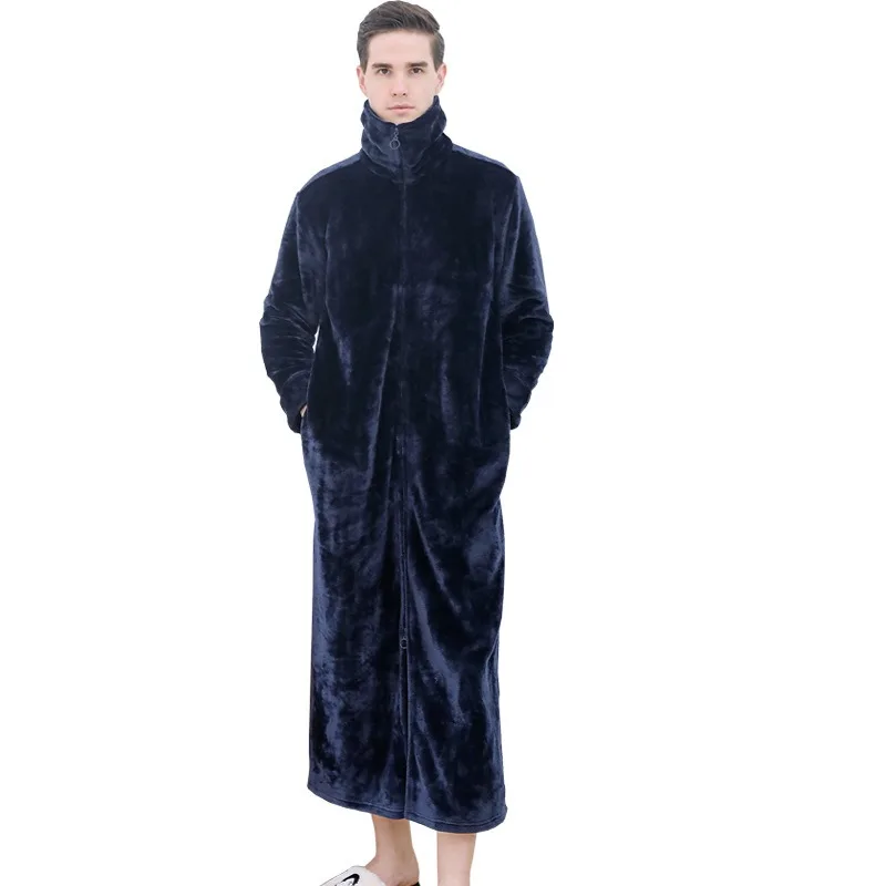 Winter Warm Couple Sleepwear Long Zipper Bathrobe Pajamas Thick Super Soft Fleece Nightgown Turtleneck Sleepwear Casual Homewear