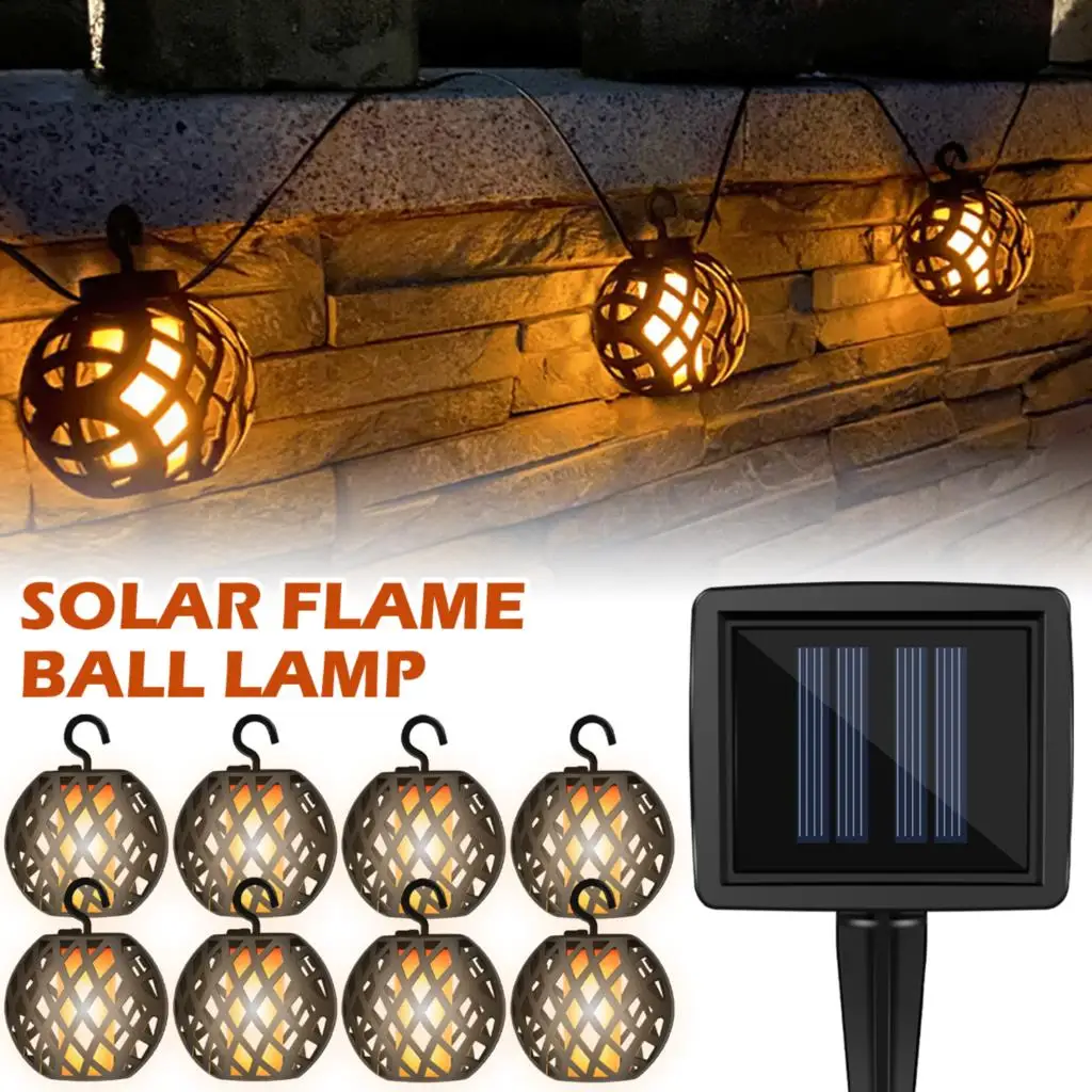 80LEDs Solar String Lights Outdoor Waterproof Flame Ball Solar Lantern Lamp for Patio Garden Yard Party Decor Garden Lights