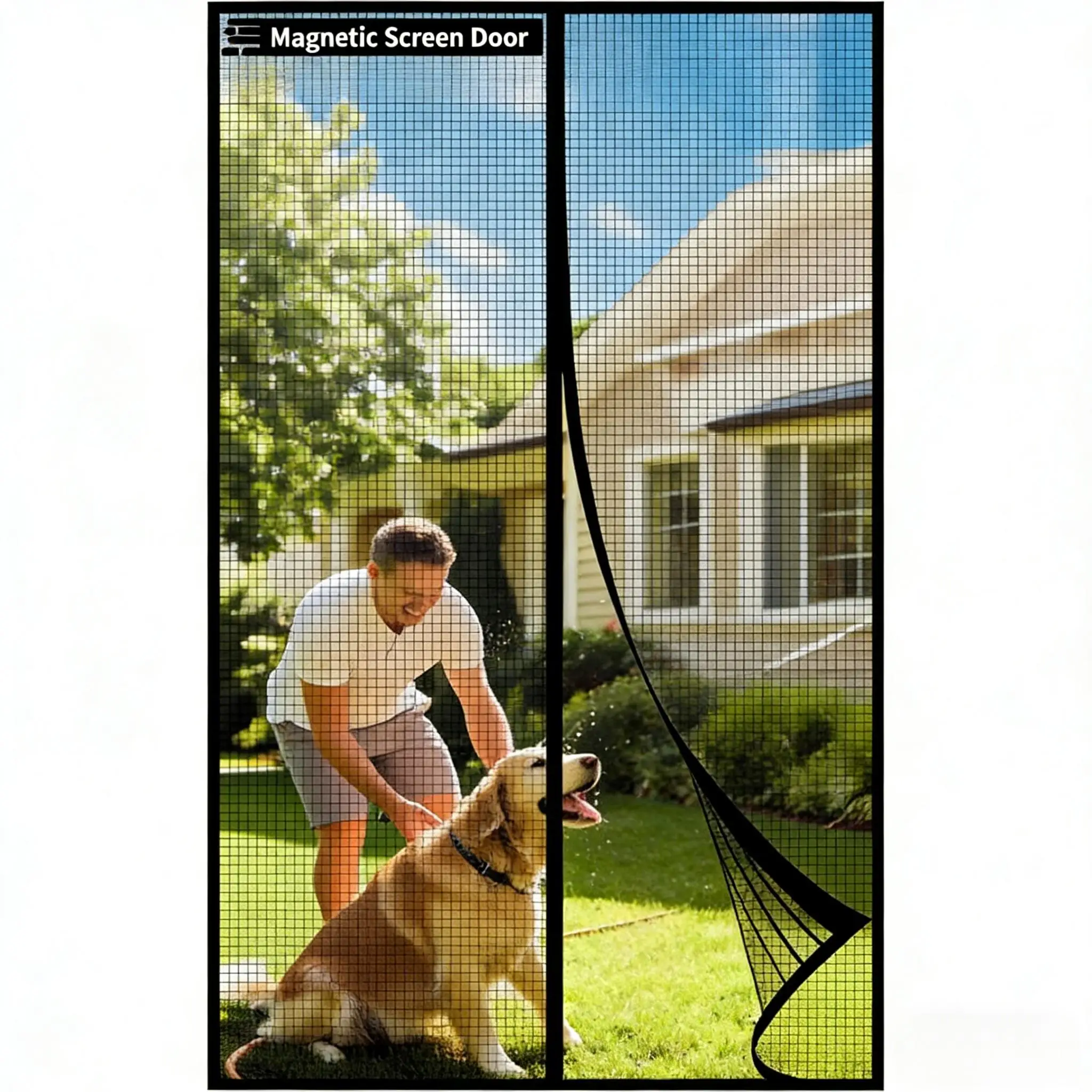 No Drill Setup Magnetic Screen Door, Heavy Duty Double Stitched Mesh - Pet & Kid Friendly Mosquito Net for Sliding