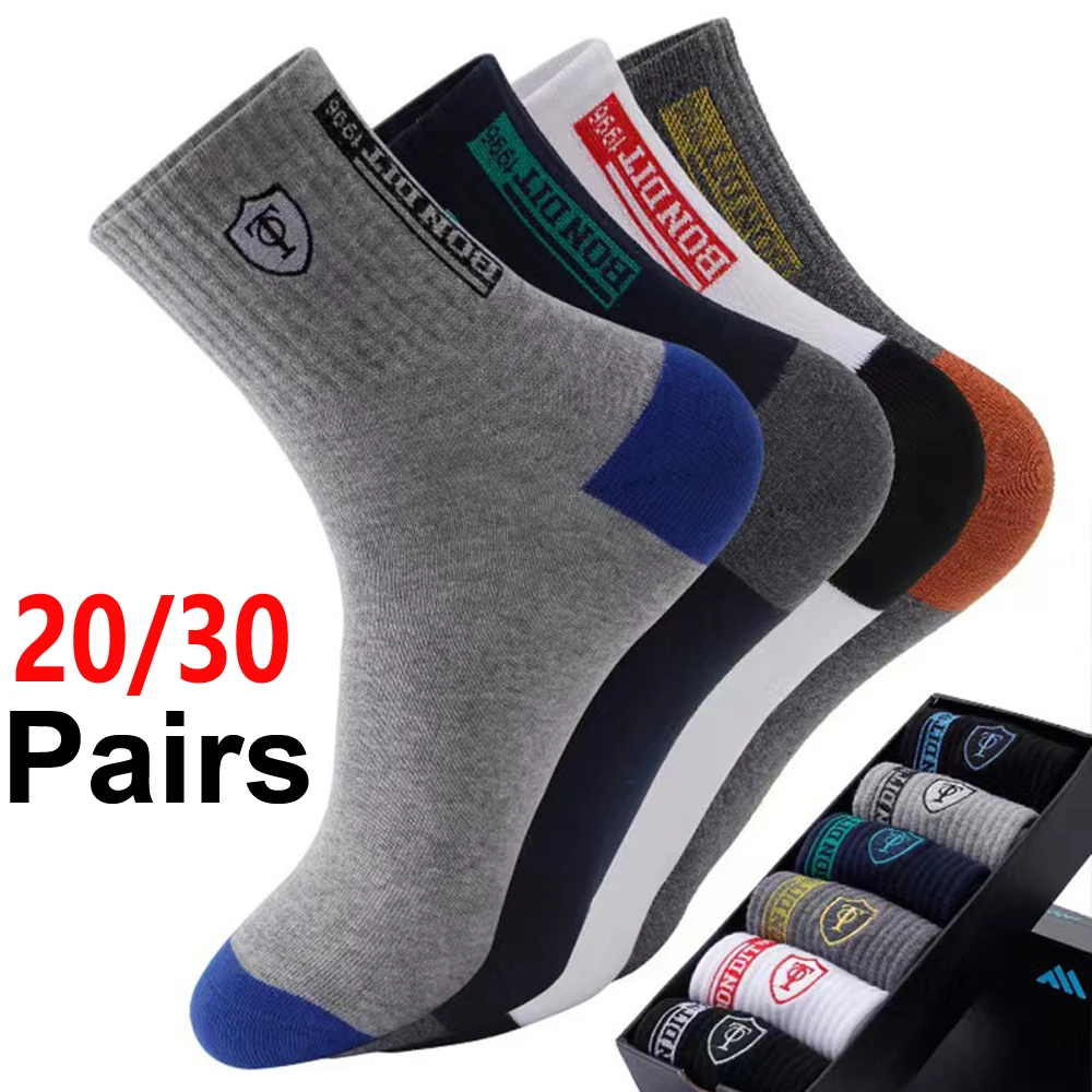 Cotton Crew Sock Pack - ถุงเท้ากันหนาวสำหรับผู้ชาย แพ็ค 20 คู่ คุณภาพพรีเมียม เนื้อนุ่ม