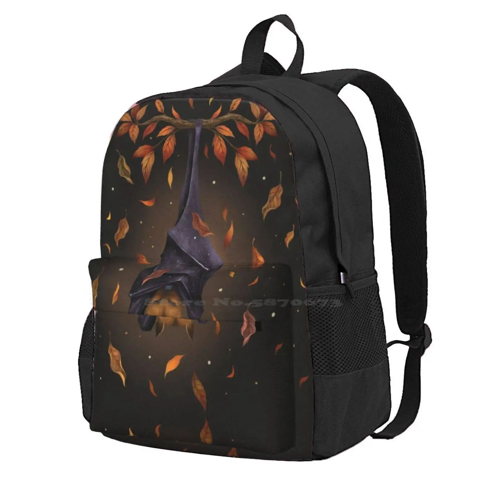 Autumn Bat Hot Sale Schoolbag Backpack Fashion Bags Flying Fox Fruit Bat Autumnal Falling Leaves Nocturnal Midnight Autumn