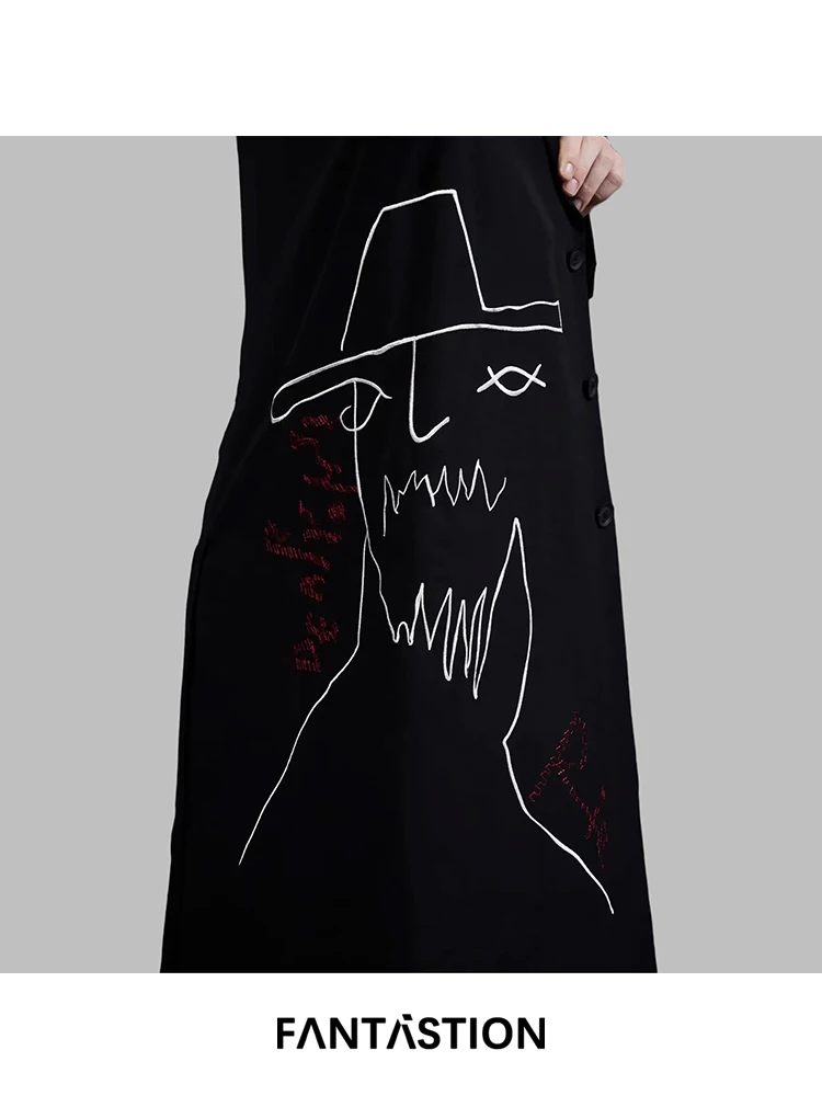 

FANTASTION Original portrait-embroidered trench coat stereoscopic cut casual overcoat with autumn winter coats suit jackets