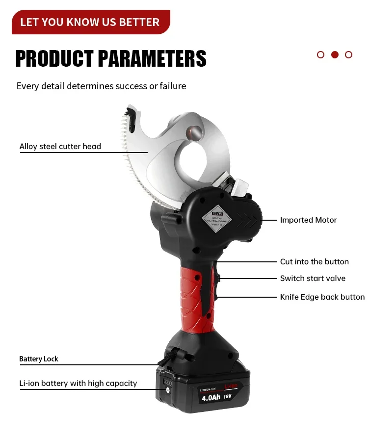 HL-50M Battery Powered Electric Cordless Hydraulic Cable Cutting Tool Ratchet Shear Max Cut 55mm Copper Aluminum Cable Scissors