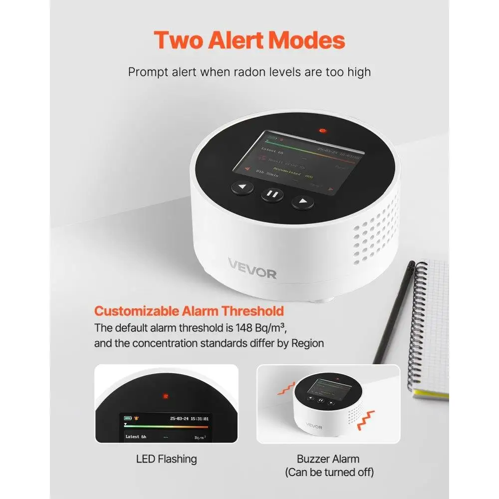 เครื่องตรวจจับ Radon Air คุณภาพแบบพกพาแบตเตอรี่สําหรับใช้ในบ้าน 3.3Bq ถึง 37kBq/m3 การตรวจสอบจริง