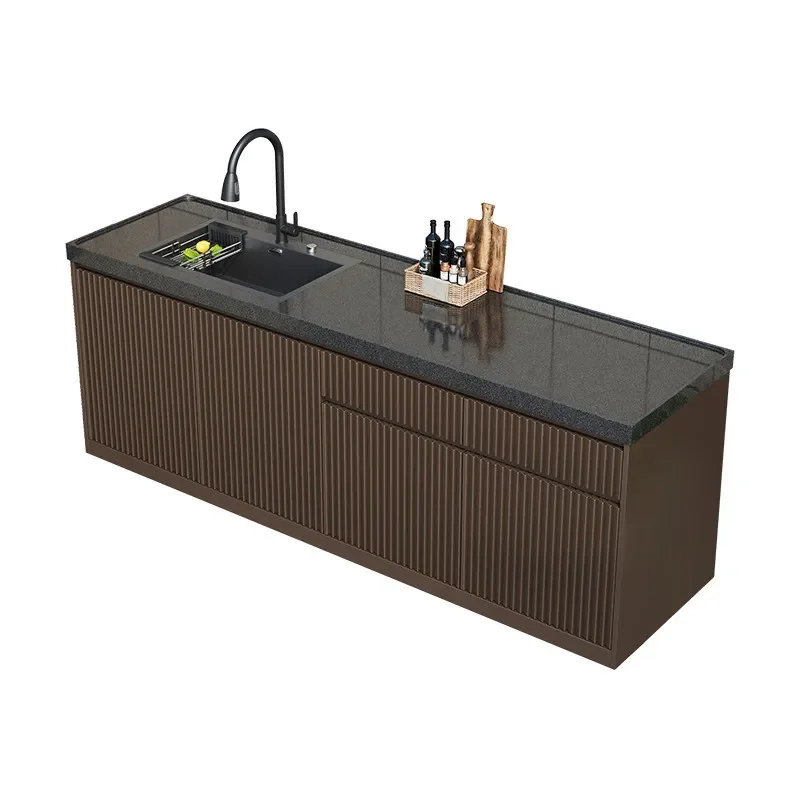 Outdoor Granite Wash Station with Integrated Locker Garden Poolside Water Bar Console Table for Villa Courtyard Patio