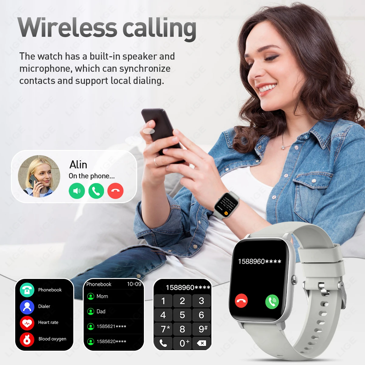LIGE новые умные часы для мужчин и женщин, Bluetooth-вызов, спортивный фитнес-браслет, ЭКГ, монитор артериального давления, женские умные часы 2025