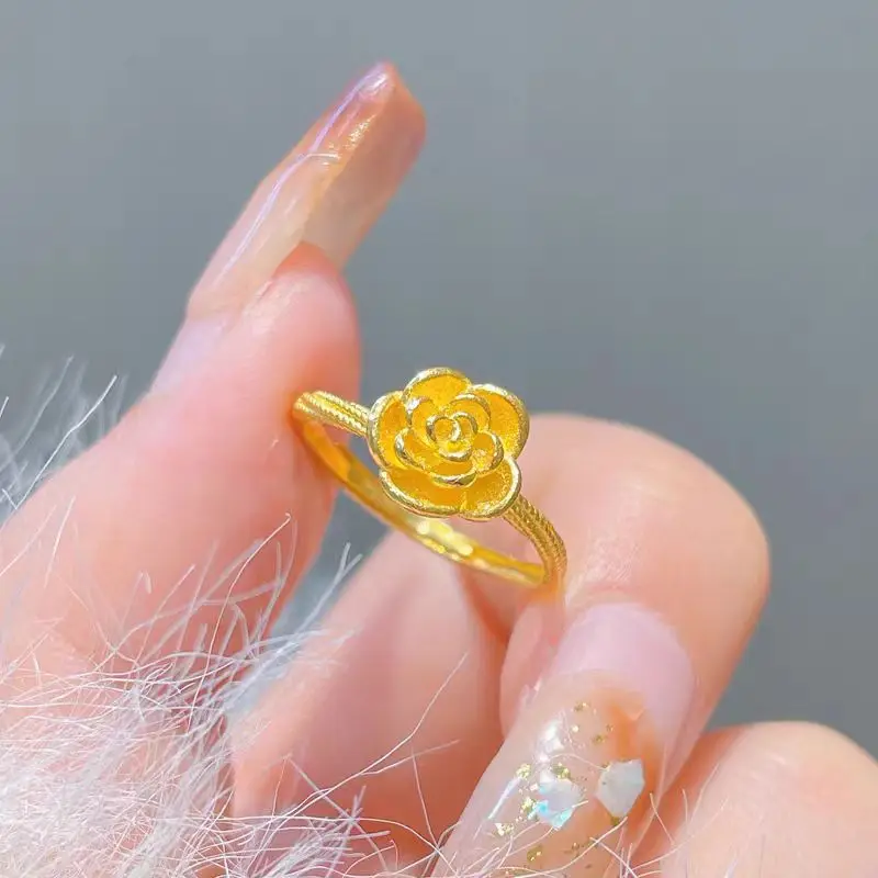 

Original Pure 14K Gold Antique Flower Thick Ring for Women New Fine Wedding Engagement Open Adjustable Women's Ring Not Fade