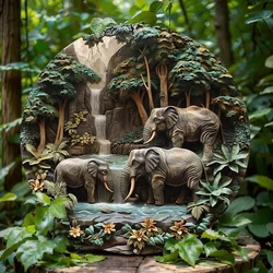 Elephant Themed Wreath Sign, Round Aluminum Metal Decor, Distressed Finish, Unique Room, Home, Bar, Cafe