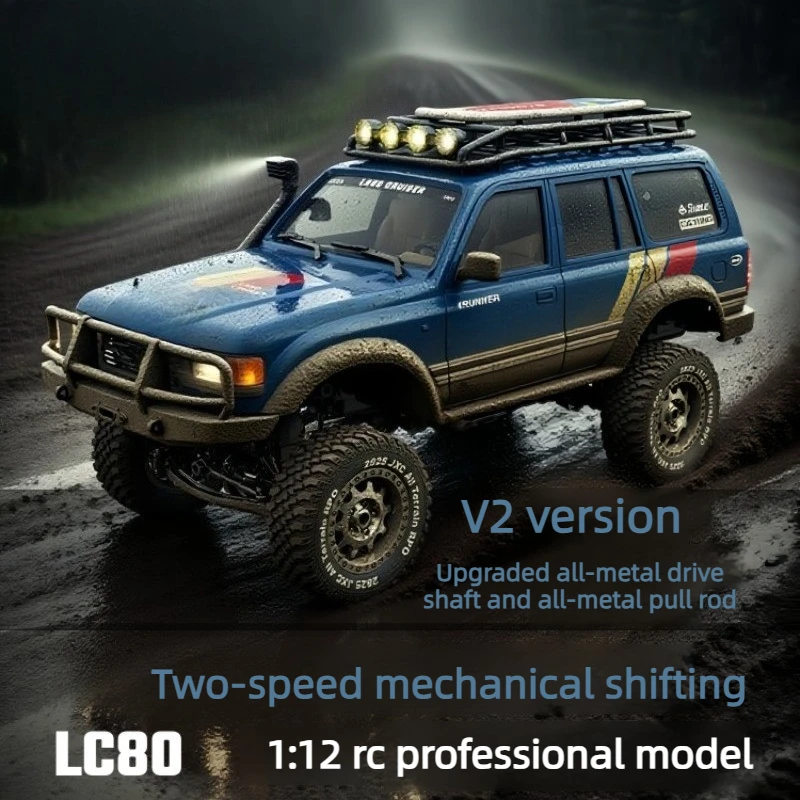 1/12 LC80 RC Rock Crawler 2.4GHz 4WD 2 Speed Rechargeable LED Headlights RTR All Terrain Off Road Remote Control Toy Car Model