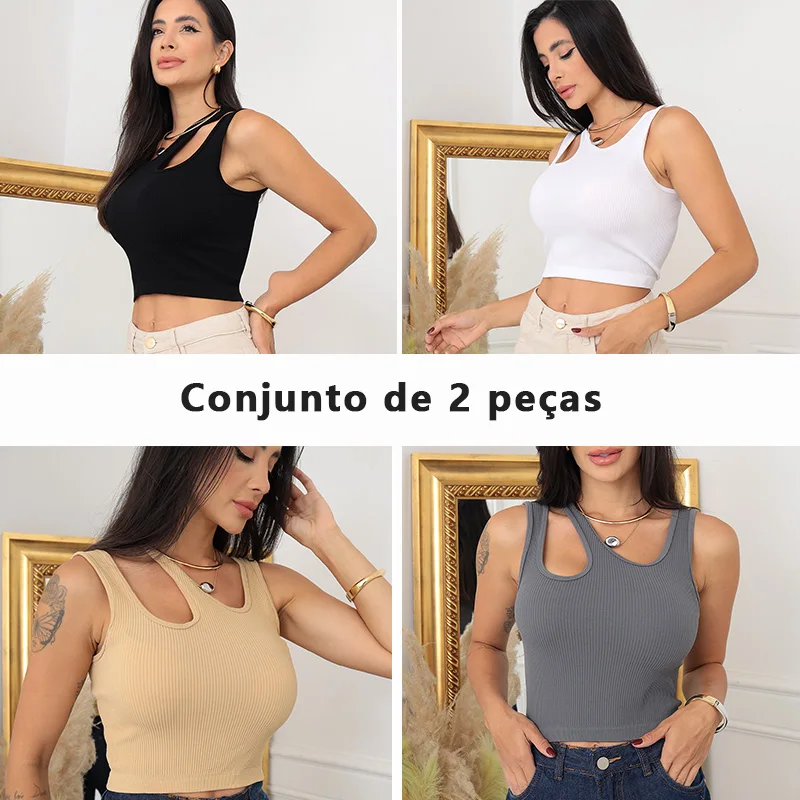 2 Spring and Summer Women's Sleeveless Knitting Tops, New Women's Blouse with Rib-collar, Breathed