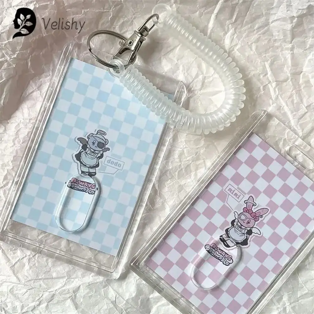 Cute Acrylic Photocard Holder Transparent Spring Rope Card Holder Keychain Card