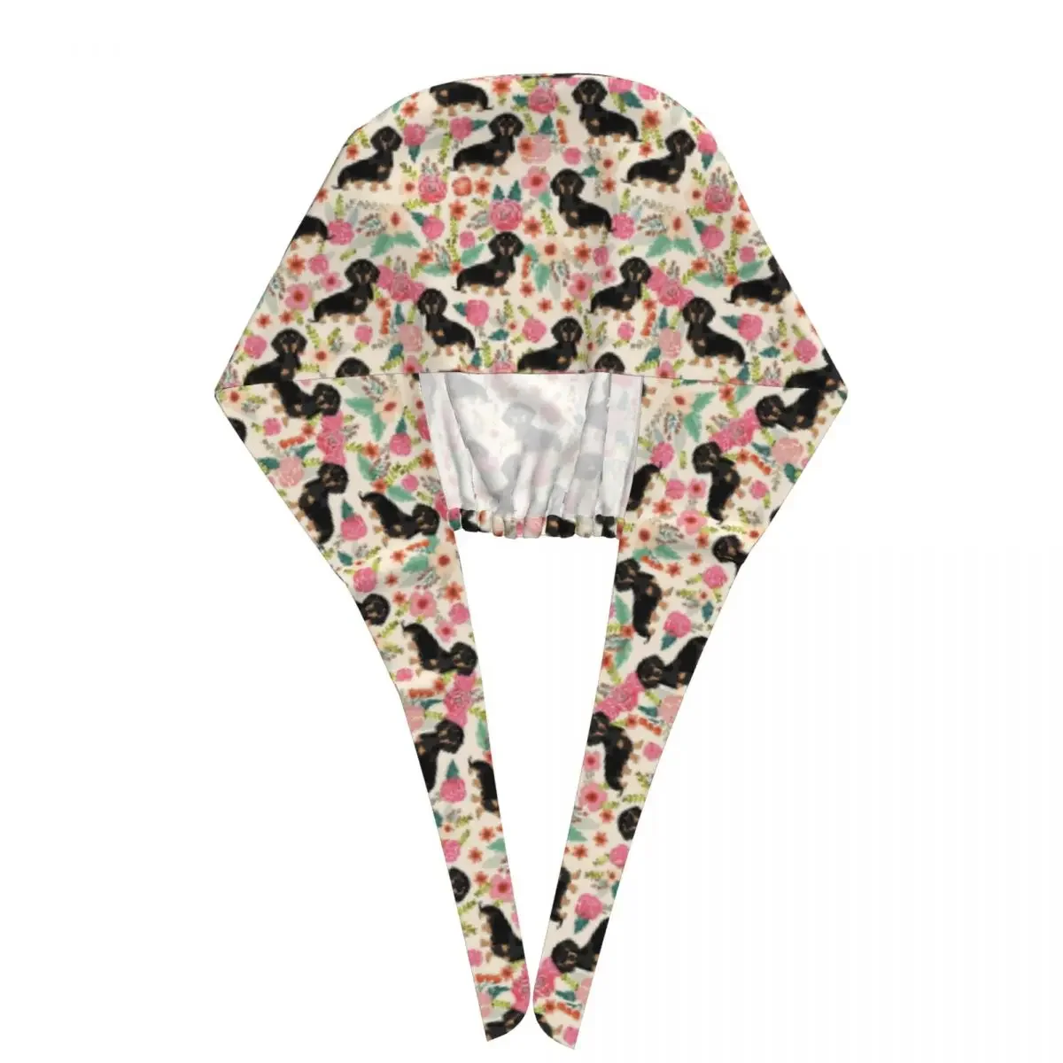 Dachshund Sausage Floral Dog Pattern Scrub Hat Doctor Working Surgical Cap Men Women Adjustable Nursing Caps for Dentist - view 3