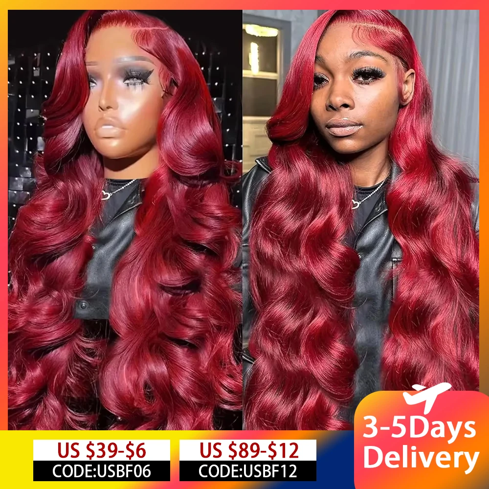 200 Density Burgundy 13x6 HD Lace Frontal Wig 99j Body Wave 13x4 Lace Front Human Hair Brazilian Human Hair 30 36 Inch