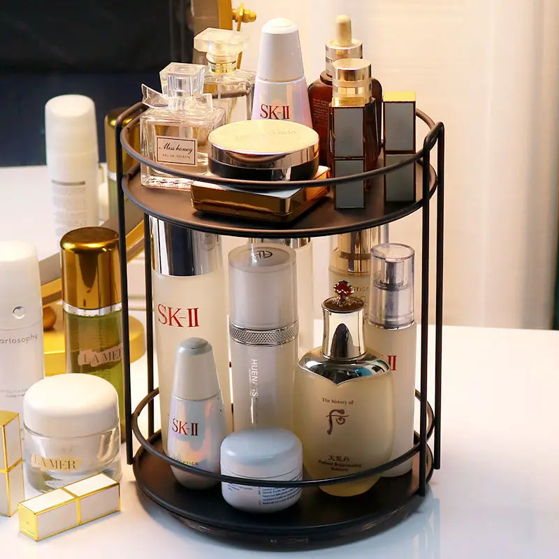 Rotating Perfume Organizer Cosmetic Shelf Metal Perfume Stand Skin Care Products Storage Rack Bathroom Organizer 360° Rotation