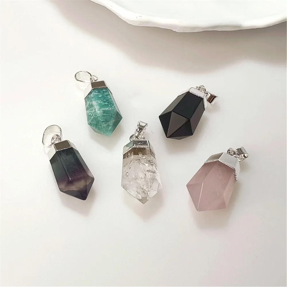 

1 шт., подвеска из натурального хрусталя, посеребренная шестиугольная колонна, аксессуар, подходит для изготовления женских ожерелья и сережек PD004Y