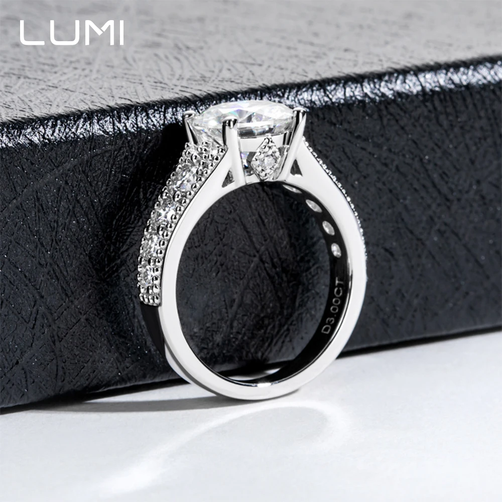 

Luxury 9mm 3cctw Moissanite Pure S925 Silver Ring for Lady Fine Women Jewelry Party Anniversary Birthday Present