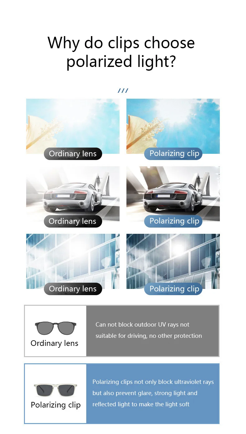 Transparente Damen-Sonnenbrille mit quadratischem Rahmen, 6-in-1-Brille mit magnetischem Clip, polarisierte Nachtsichtbrille für Herren – Detail 5