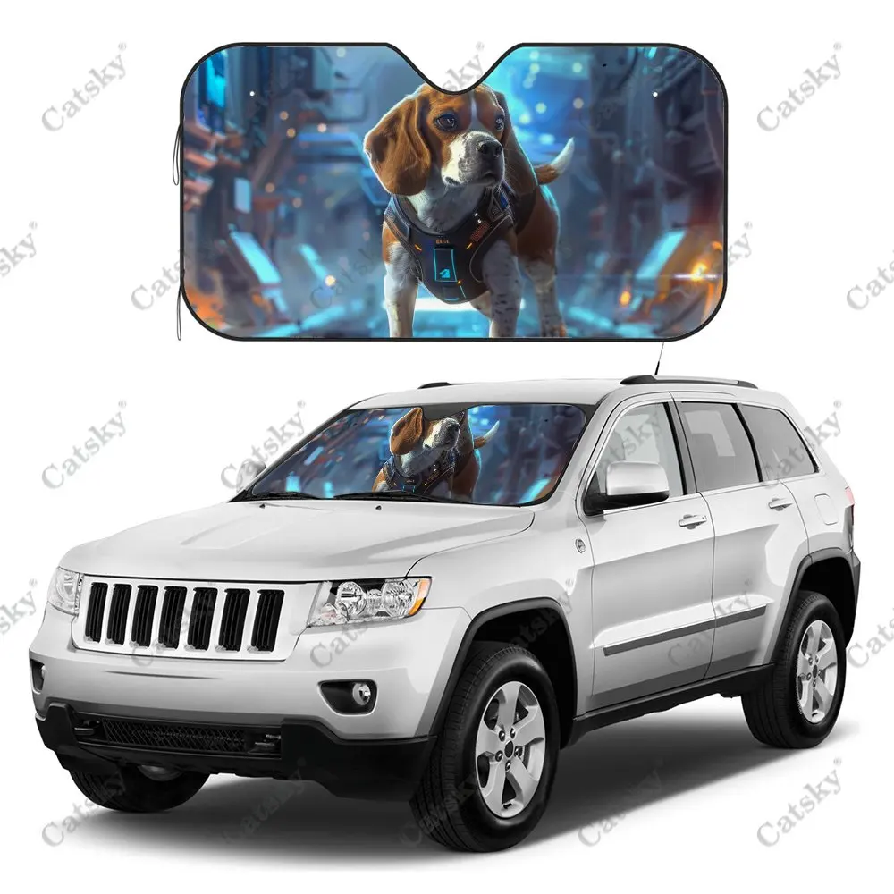 Science Fiction Animal Beagle Car Windshield Sunshade, Auto Accessories Front Windshield Sun Visor Blocks Uv Rays Protect Decor