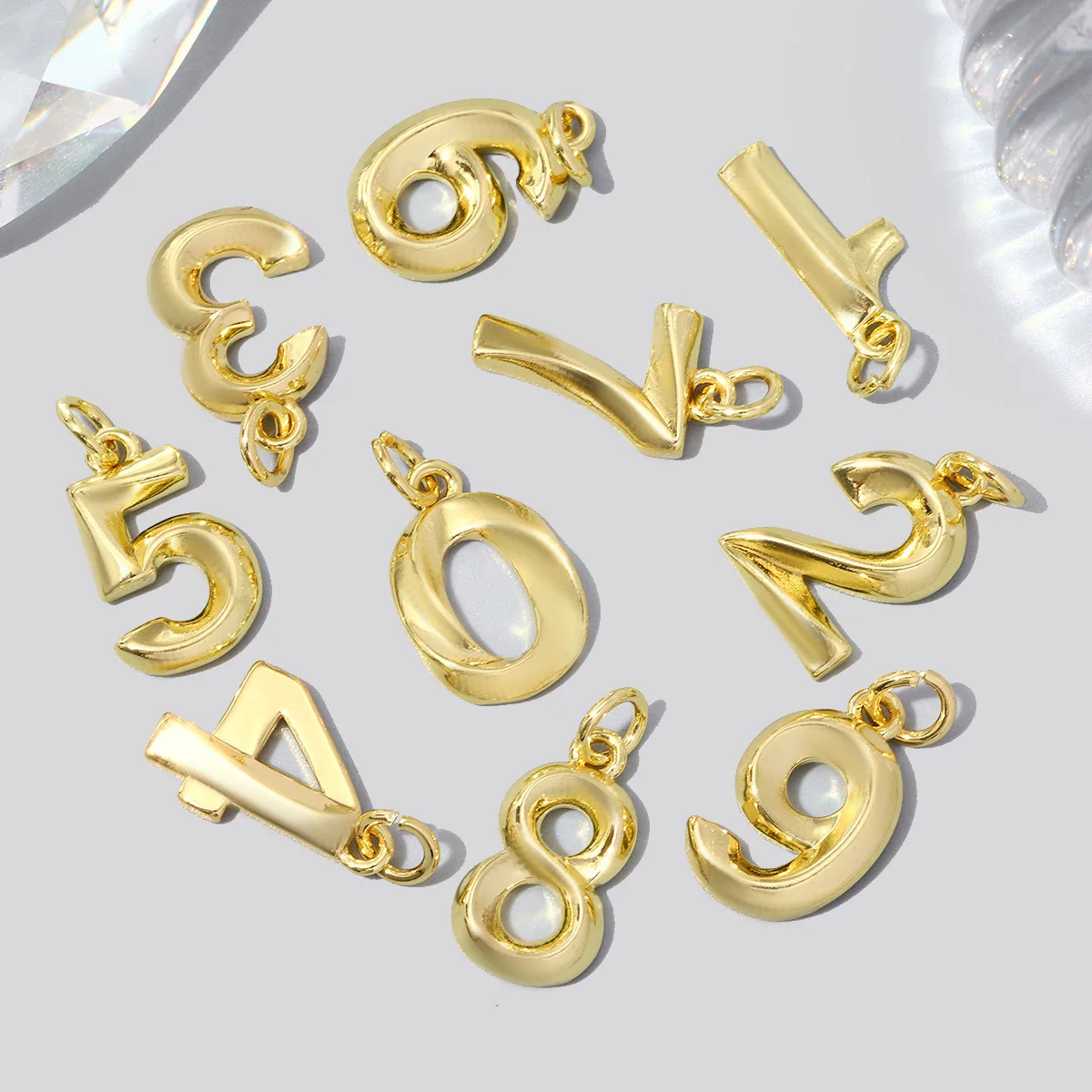5Pcs Trendy Ins 3D Stereo Number 0-9 Copper Charms Smooth Metal Pendants DIY Jewelry Accessories