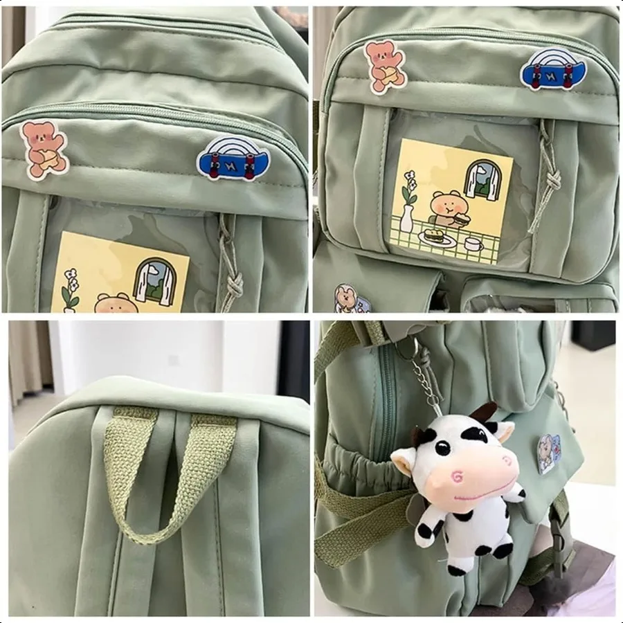 Mochila fofa com acessórios de pino, pingente de pelúcia para bolsa escolar, mochila de estudante, mochila de viagem à prova d'água g