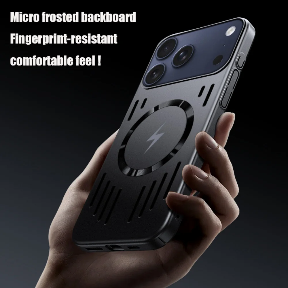 Hard Metal Heat Dissipation Magnetic Phone Case for IPhone 17 Air 16 15 14 13 12 Pro Max for Magsafe Wireless Charging Cover - view 3
