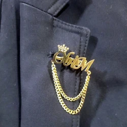 Name Chain Men Brooch Custom Name Men Pin Wedding Gifts for Guests Stainless Steel Jewelry Women Marriage Collar Badge Suit