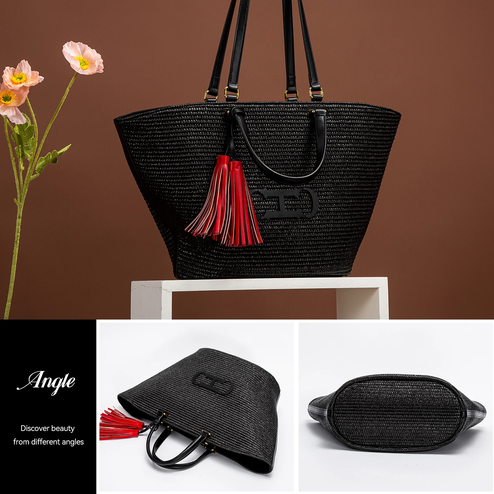 CHCH Tote Bag 2024 New Weaving Texture Large Capacity Beach Bag Vacation Travel Top Handbag