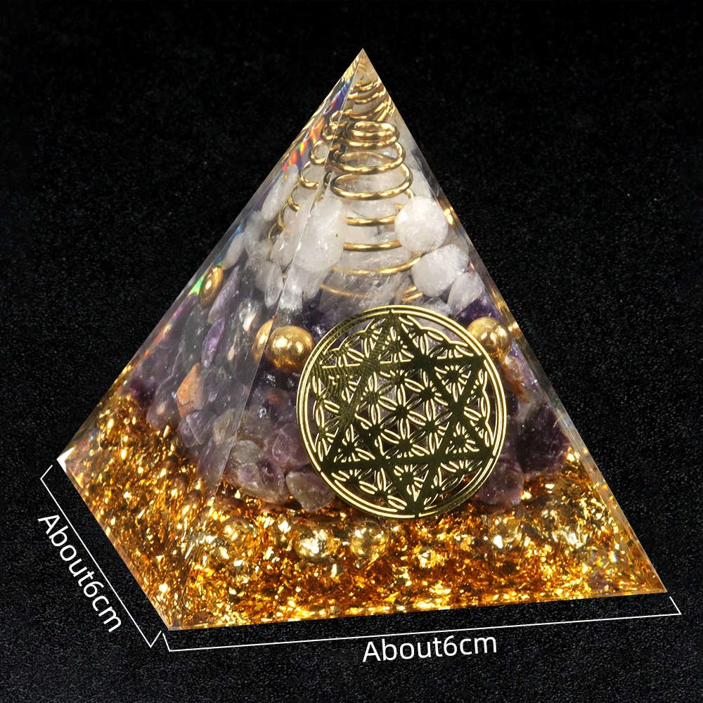 6cm Natural Crystal Pyramid Energy Natural Amethyst Reiki Healing Crystal Chakra Resin Pyramid Meditation Tool Home Decoration