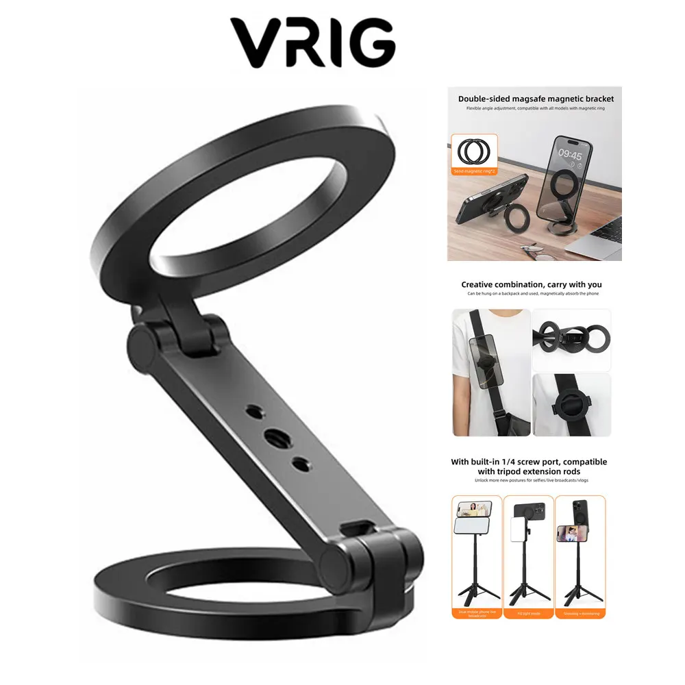 

2025 VRIG Dual-Side Magnetic Phone Holder Gym Car Holder w 1/4 Tripod Mount Magnet Phone Stand for iPhone 16 15 14 13 12 Android