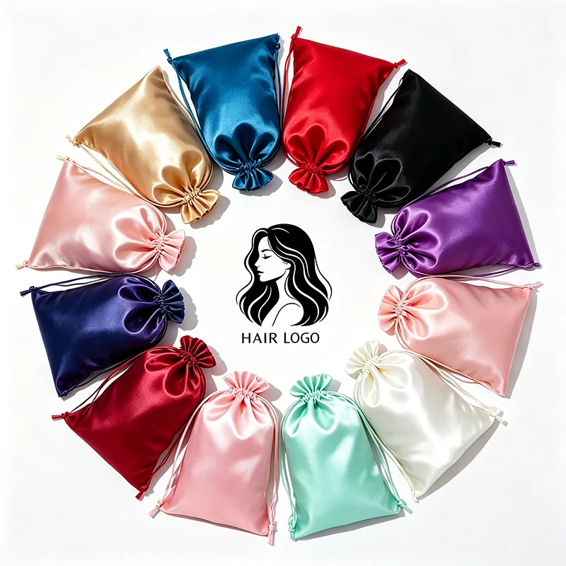 Custom Logo Drawstring Bag 25×35CM Wig Hair Bundles Storage Pouch Gift Packaging Bag Multiple Colors