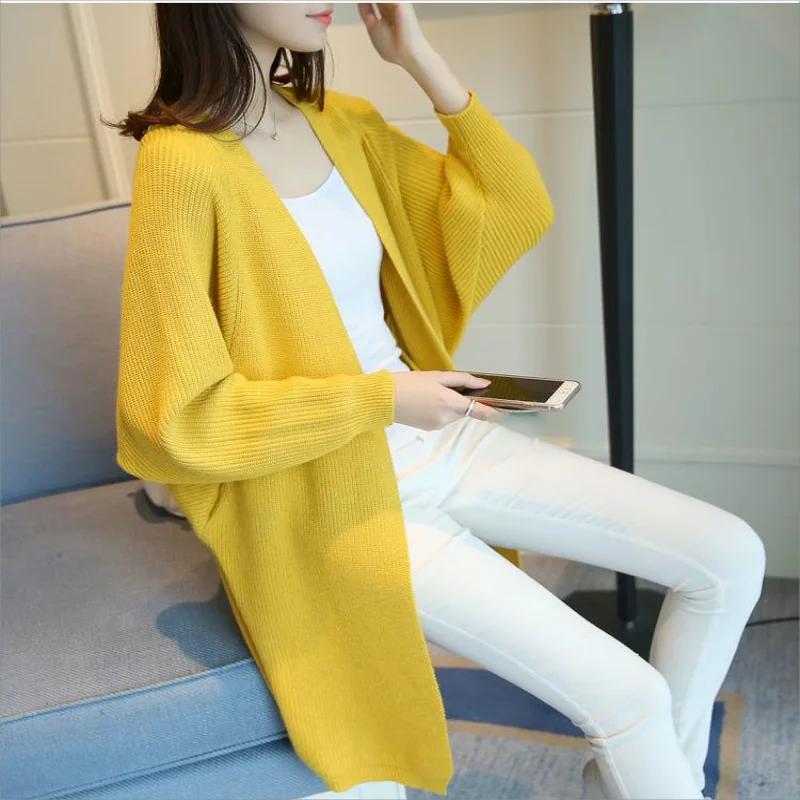 2023 Long Women Sweater Autumn Winter Bat Sleeve Knitted Sweater Femme Jacket Loose Ladies Sweaters Cardigans