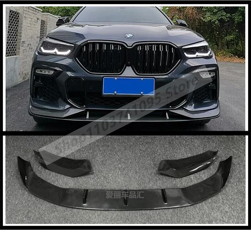 3 unids/set de separadores de parachoques delantero de fibra de carbono Real, aletas de copa, tapa, alerón, labio para BMW X6 G06 2019 2020 2021 2022 estilo AC