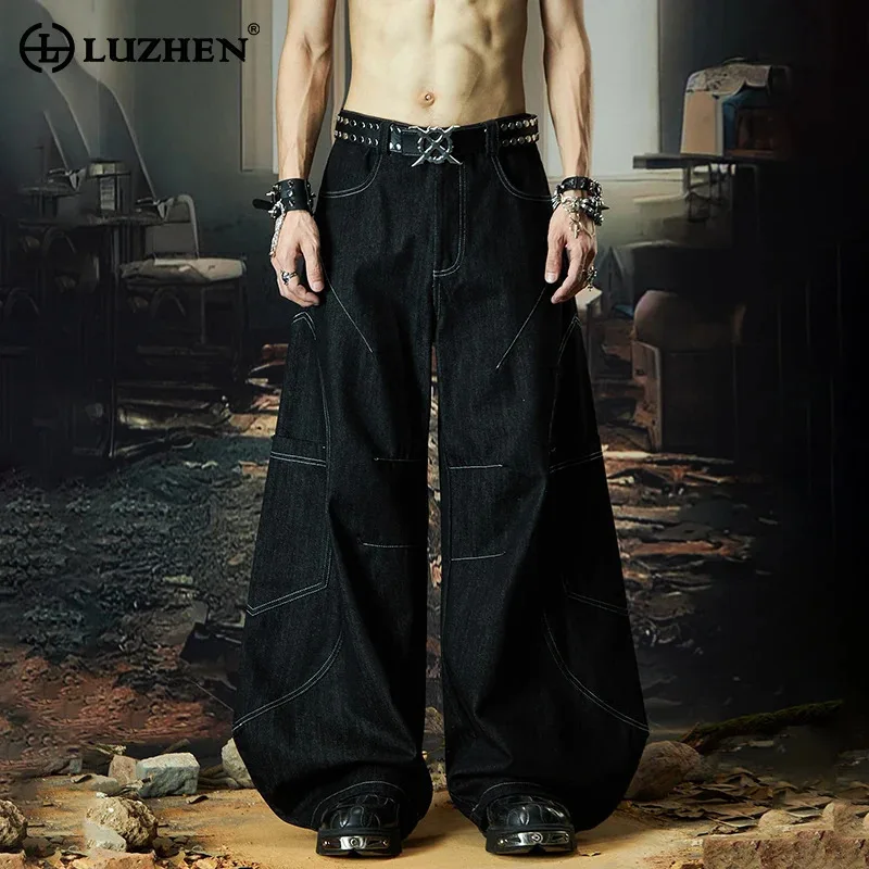 

LUZHEN 2025 New Trendy Loose Wide Leg Denim Pants Street Wear Original Men's Line Decorate High Quality Casual Male Jeans JY2073