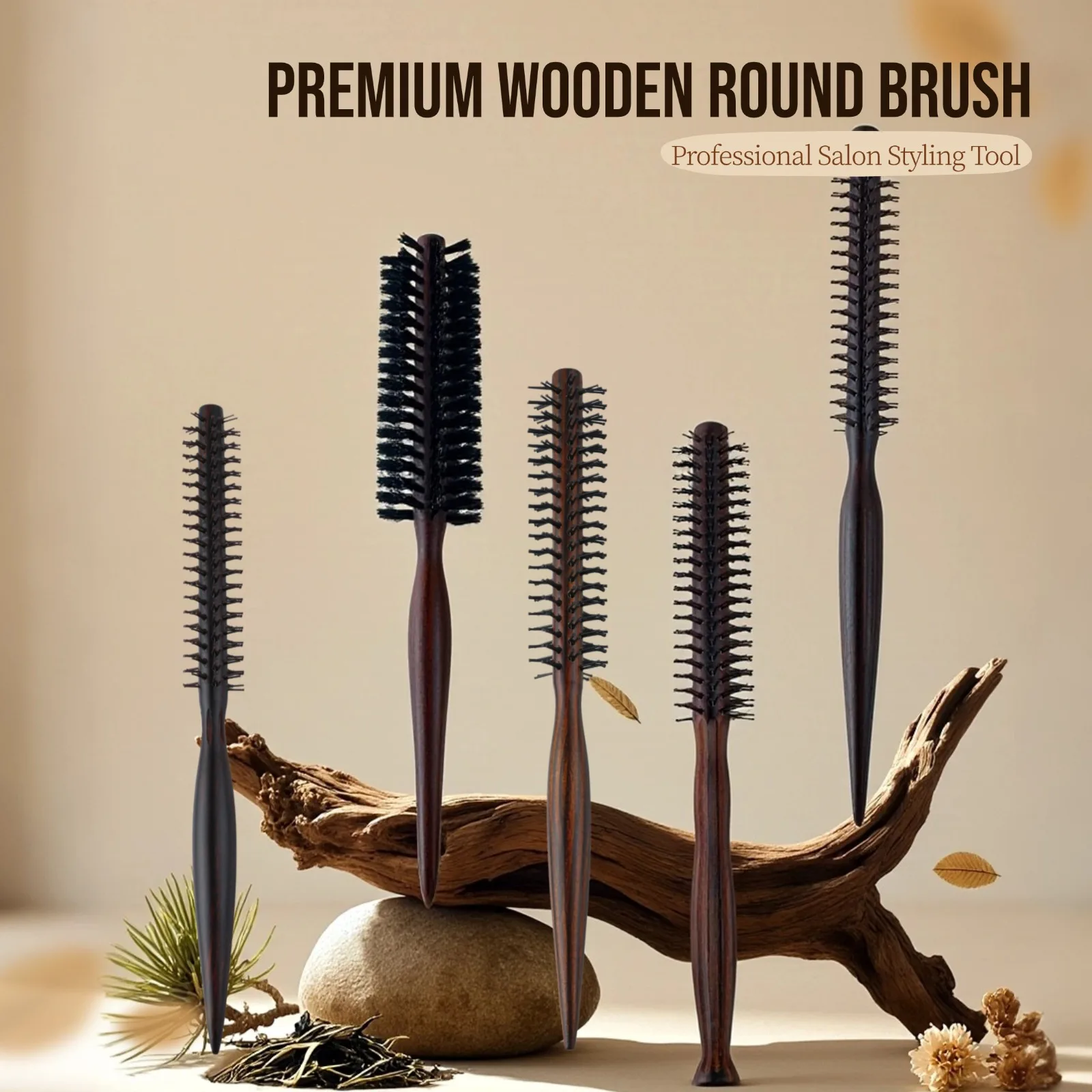 2-teiliges professionelles Haarstyling-Bürstenset aus Holz, runde Bürste, Entwirrbürste, Volumenbürste, Haarbürste für Friseure und den Heimgebrauch. – Detail 11