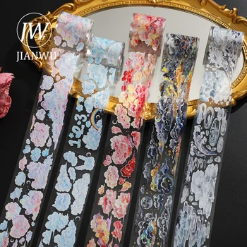 JIANWU 크리에이티브 레트로 구름 잔디 풍경 테이프, 꽃 pet 테이프 스티커, 저널링 문구, 500cm/롤