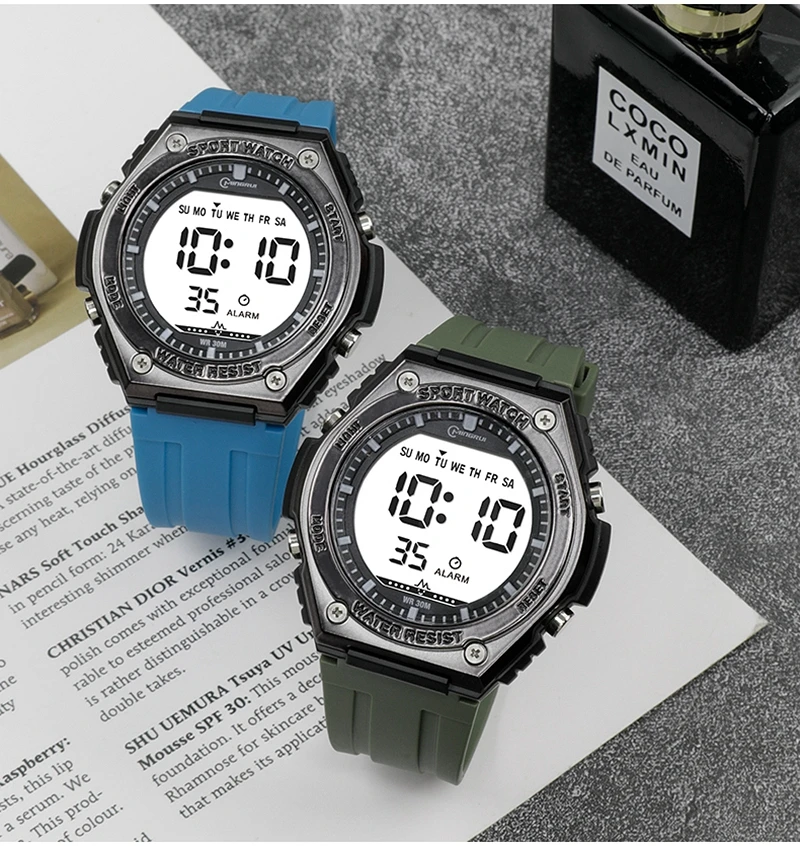 

Digital Watches for Men Black 30M Waterproof Tactical Wristwatch Big Dial Waterproof Electronic Led Military Clocks Stopwatch