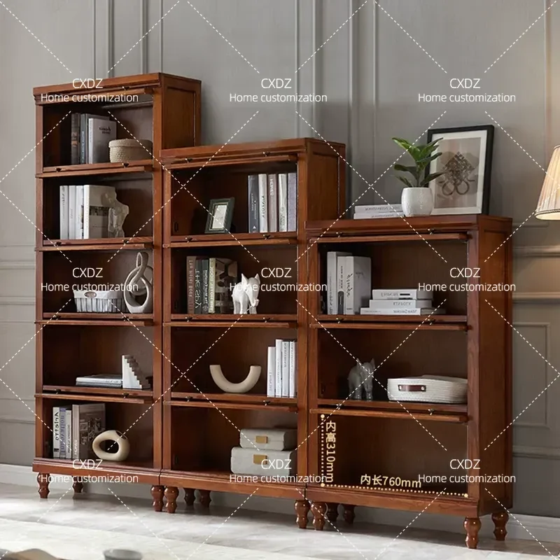 Solid Wood Bookcase with Glass Door Modular Floor Standing Display Cabinet Simple Living Room Storage Shelf Dustproof
